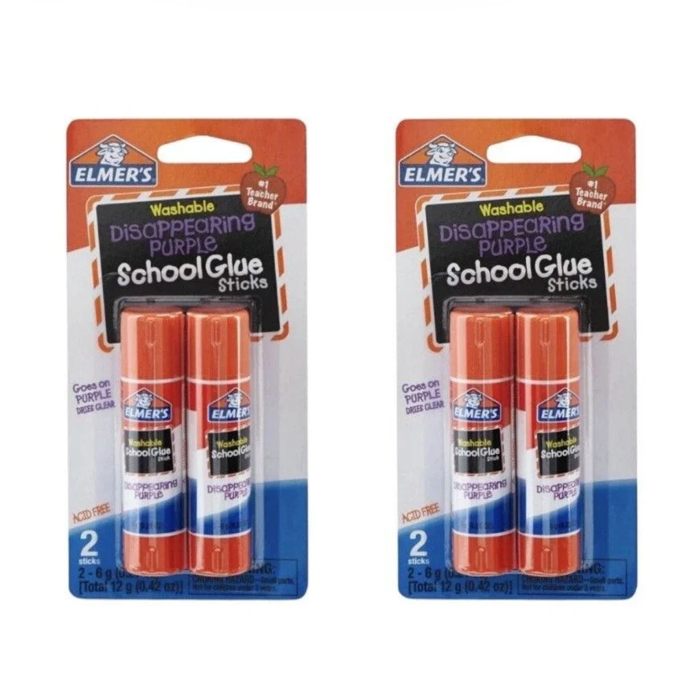 2x Elmer's Washable Disappearing Purple School Glue Sticks 2 Each